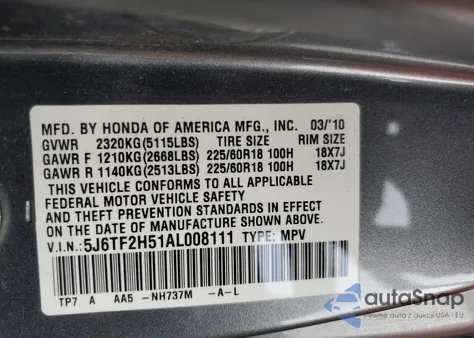 2010 Honda Accord Crosstour Exl from USA, damaged, VIN 5J6TF2H51AL008111